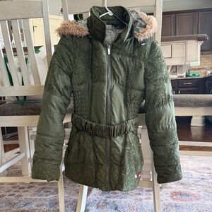 Desigual Olive Green Puffer Jacket with Faux Fur